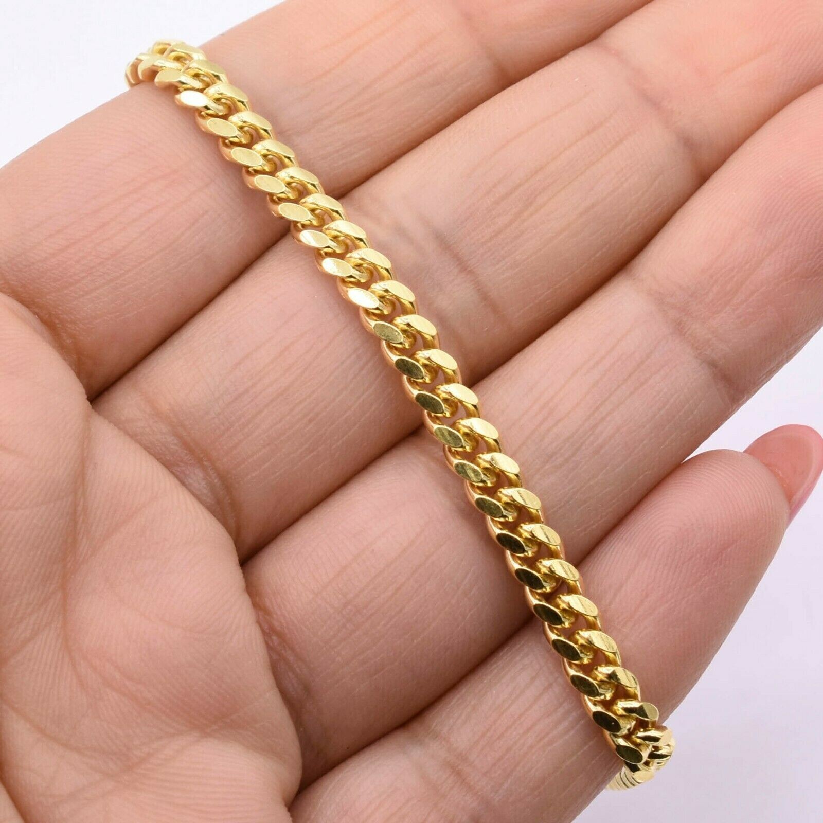 5mm Miami Cuban Chain Necklace Solid Box Lock Real 14K Yellow Gold-Plated Silver