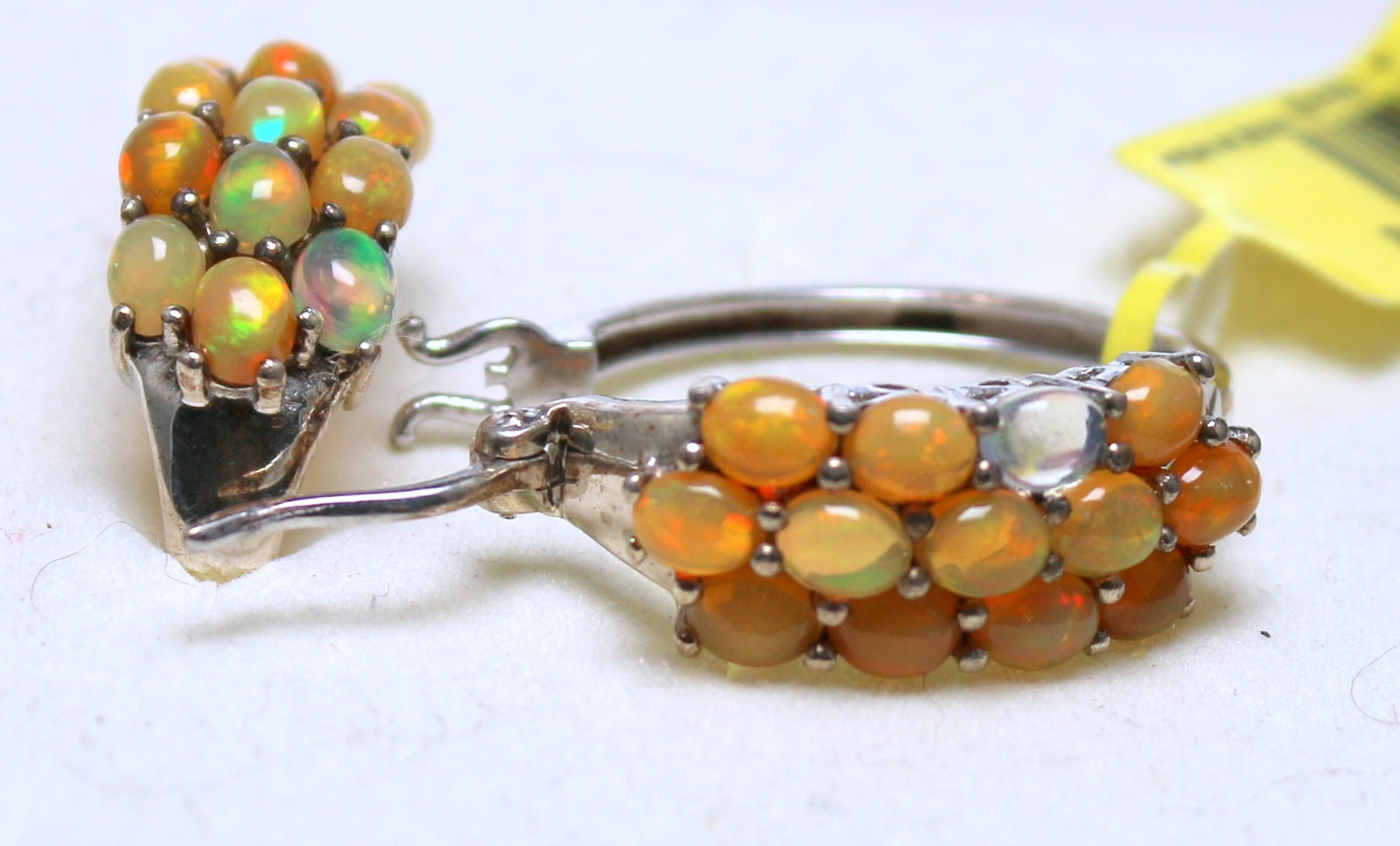 ETHIOPIAN WELO OPAL-13 STONE SEMI HOOP-HINGED CLICKER CLOSE EARS-PLAT/STER SILV