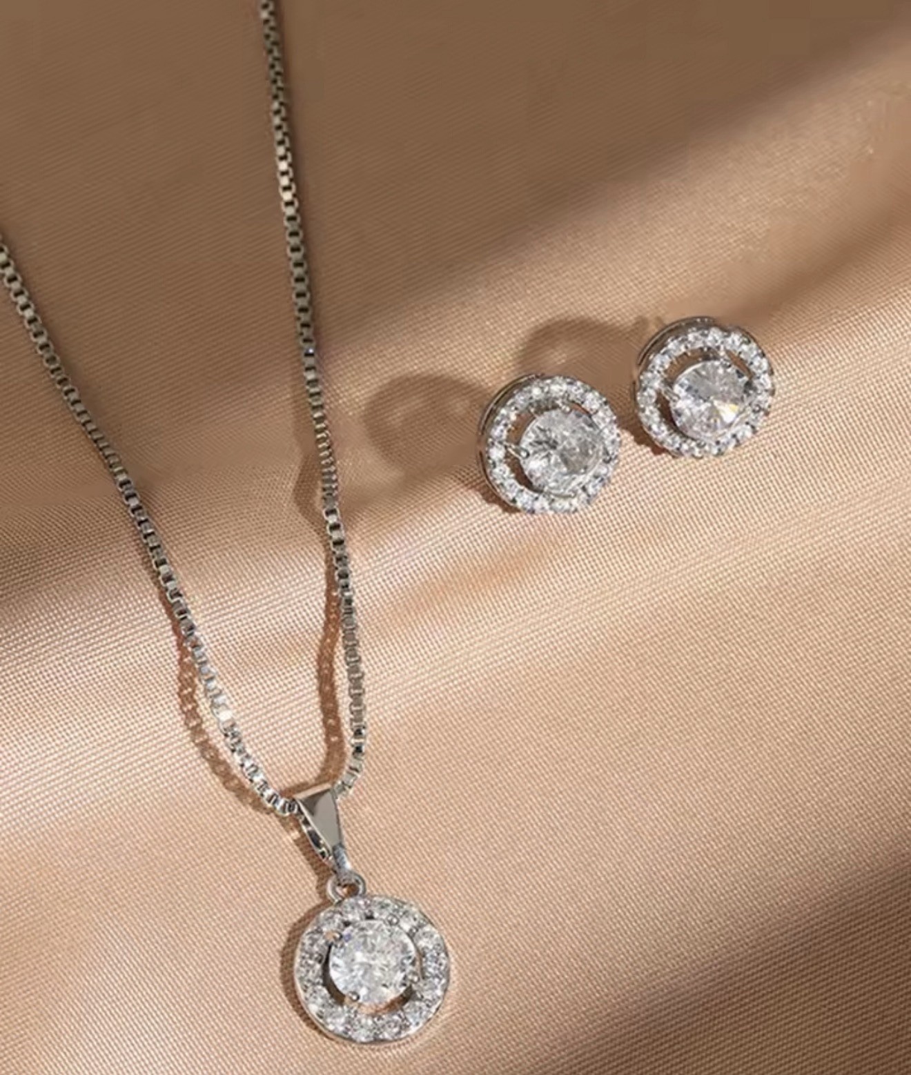 Luxury Silver Cubic Zirconia Necklace and Earring Set for Women Elegant- Jewelry