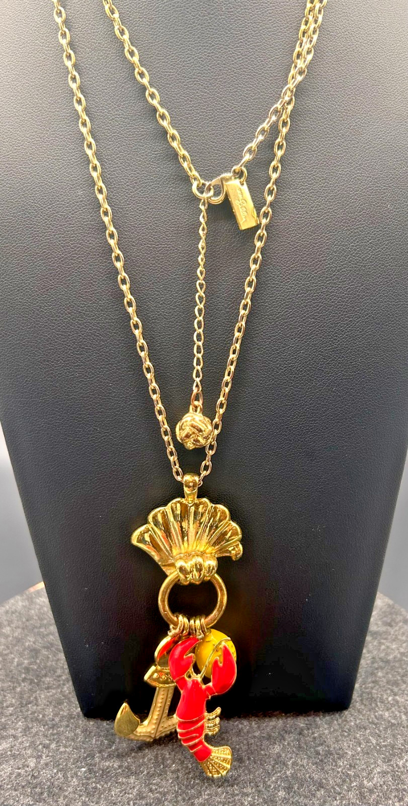 Lilly Pulitzer Nautical Charm Long Necklace Gold Tone Shell Lobster Anchor Lemon