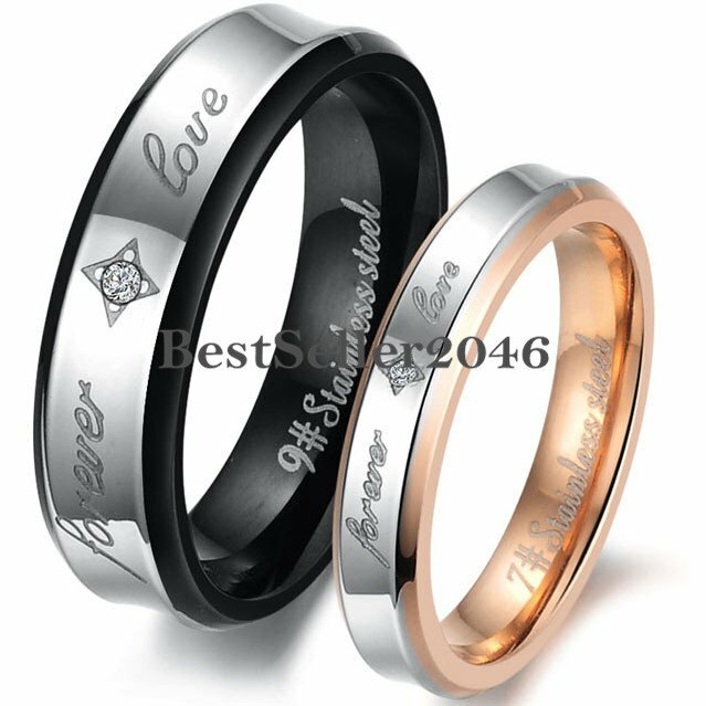“Forever Love” Engagement Promise Ring Men Women Stainless Steel Wedding Band