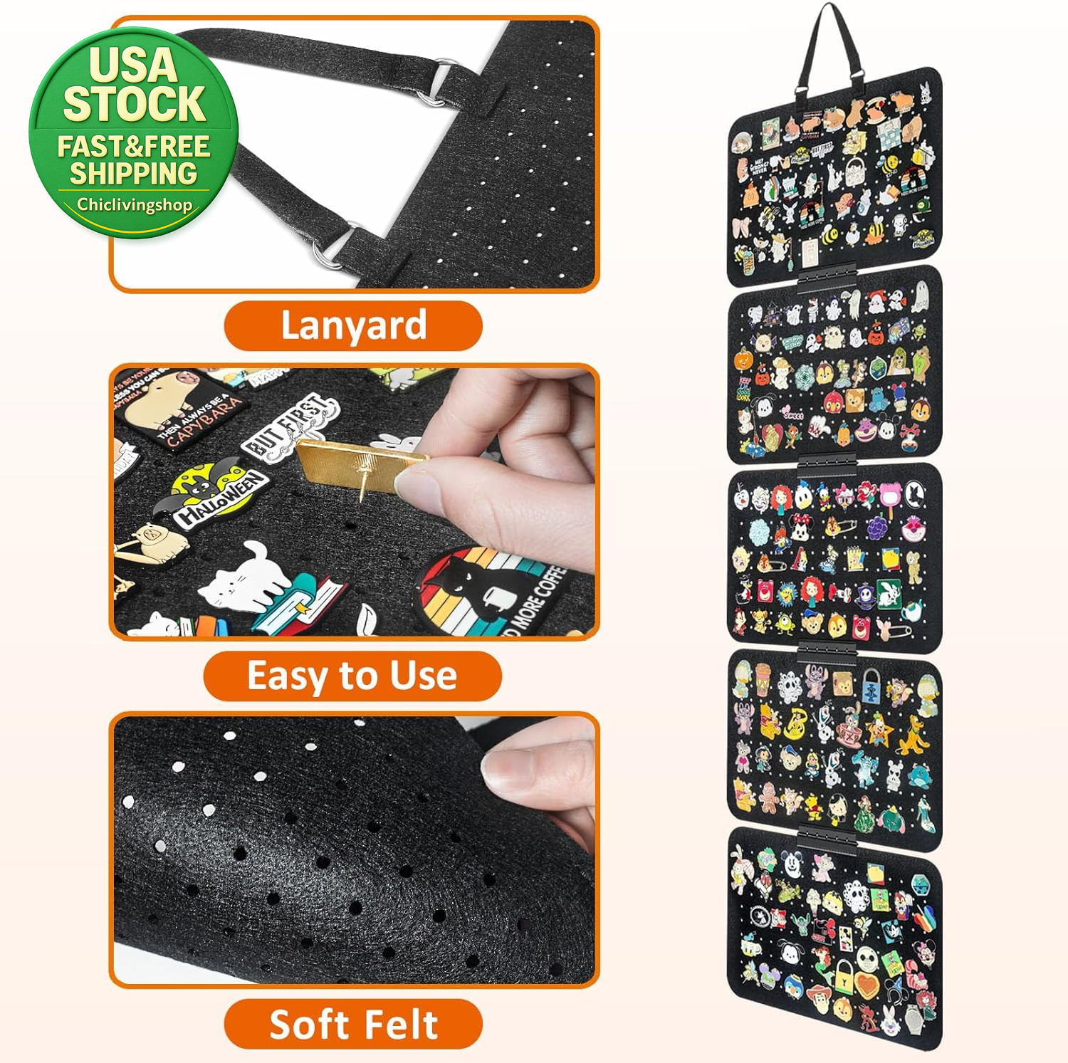 Hanging Enamel Pin Display Panel Detachable Brooch Collection Holder Black
