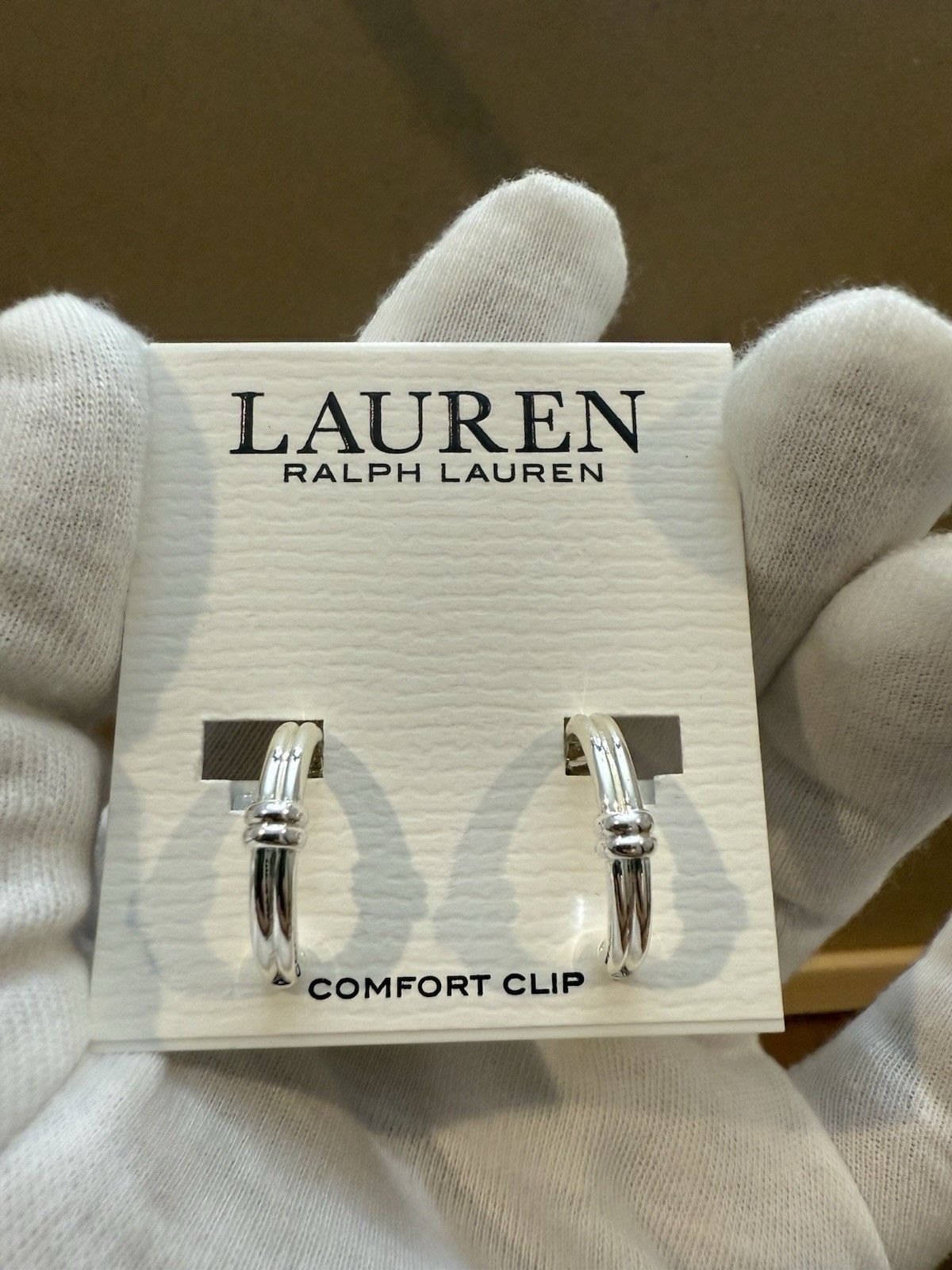 Lauren Ralph Lauren 925 Sterling Silver Small Thick Hoop Earrings Comfort Clip