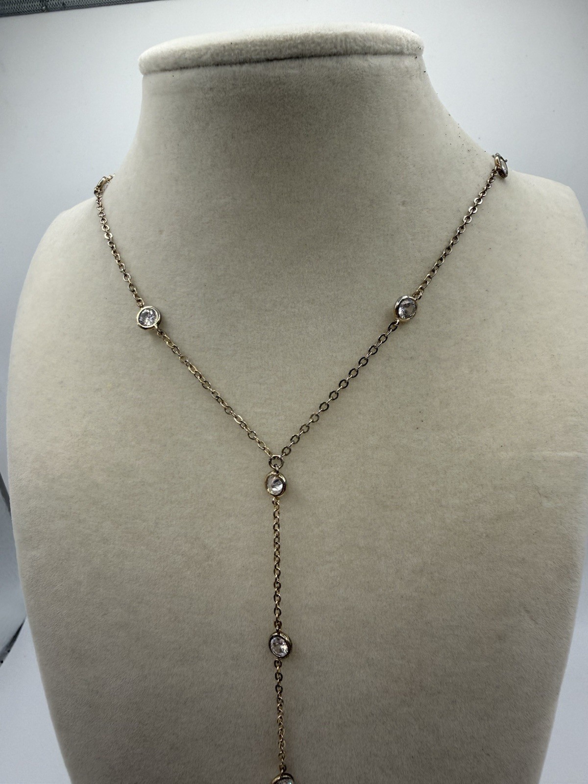 Silver Tone Crystal Station Lariat Tassel Pendant Necklace Whimsigoth Dainty
