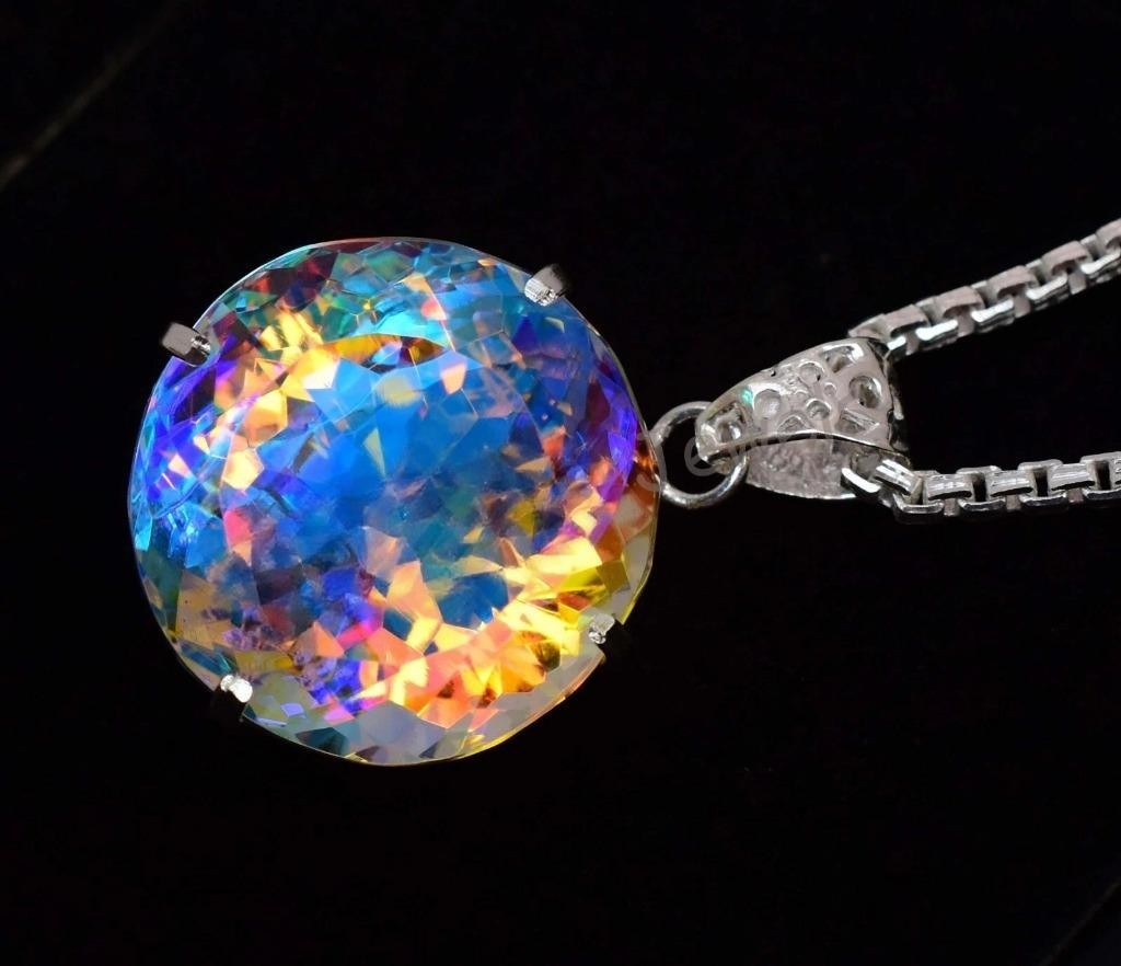 79.65 Ct Natural Mystic 925 Solid Silver Rainbow Round Pendant Loose A+ Gemstone