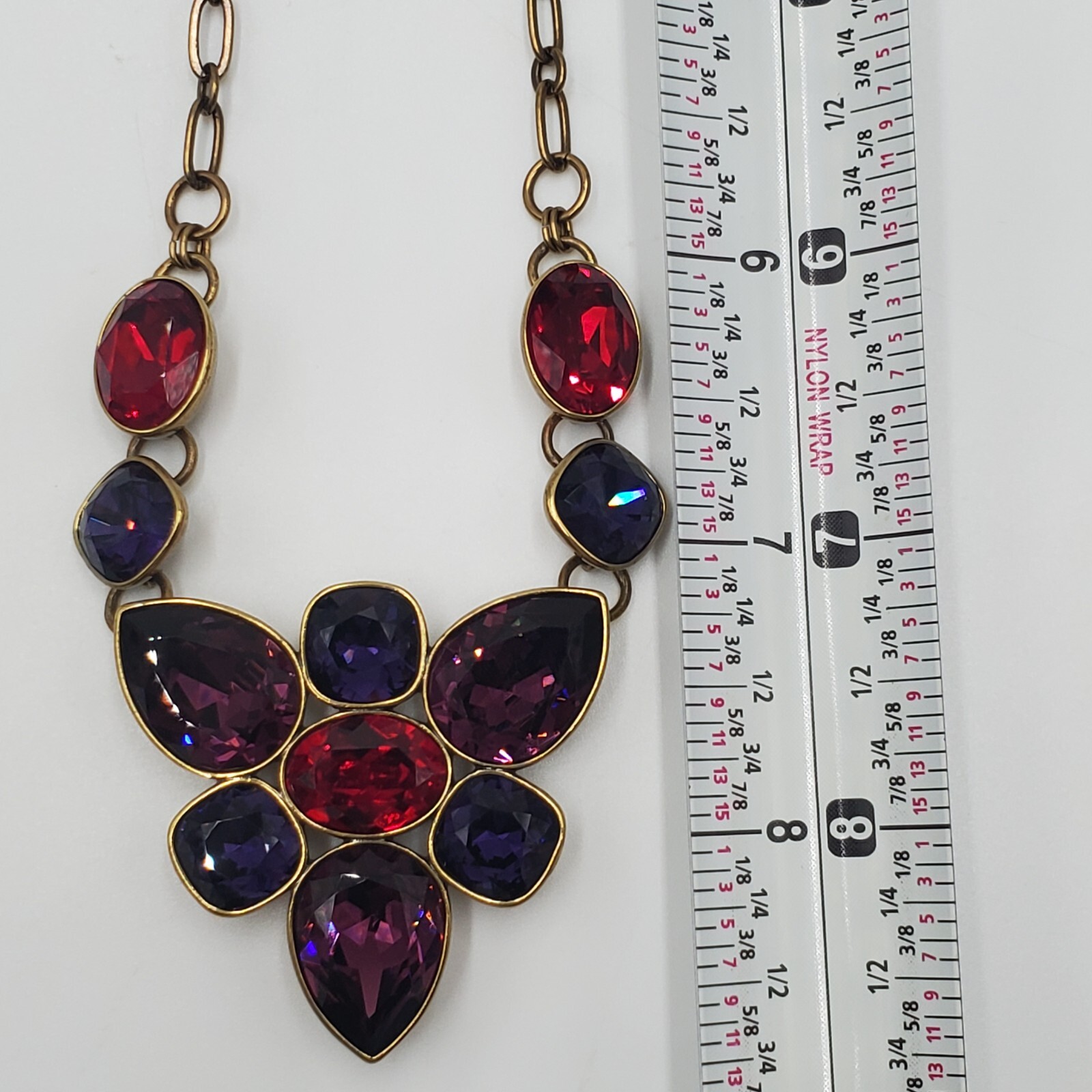 Swarovski Crystal Necklace 18in Brass Tone Red Blue Purple Crystallized TC NEW
