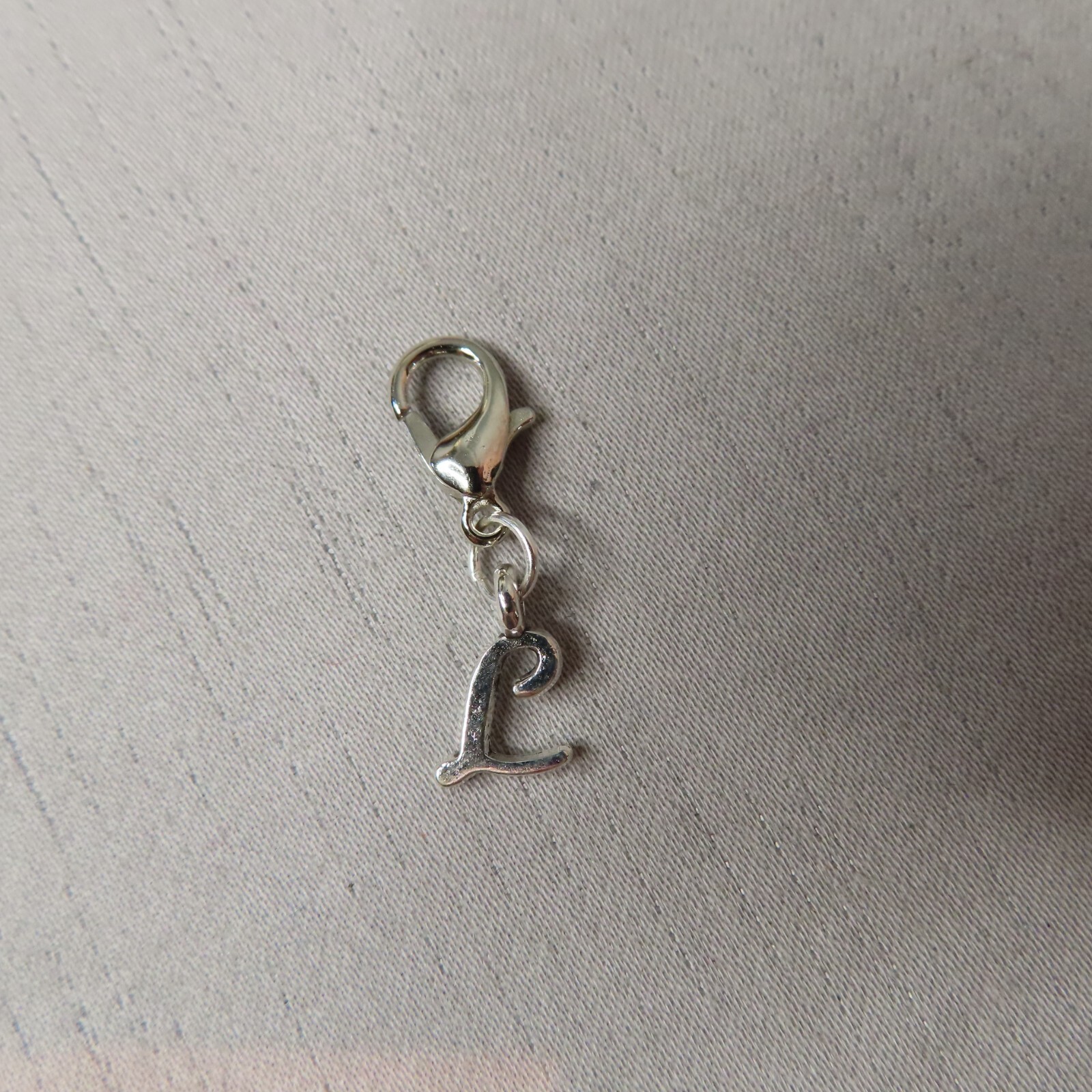 Initial CURSIVE LETTER L Charm Zipper Pull Keychain Add On Clip Silver Tone