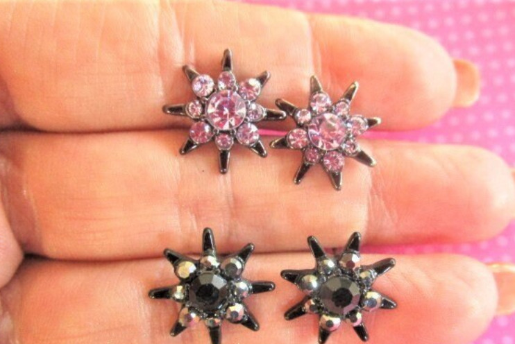 North Star SUN black purple crystal stud se 4 PAIRS