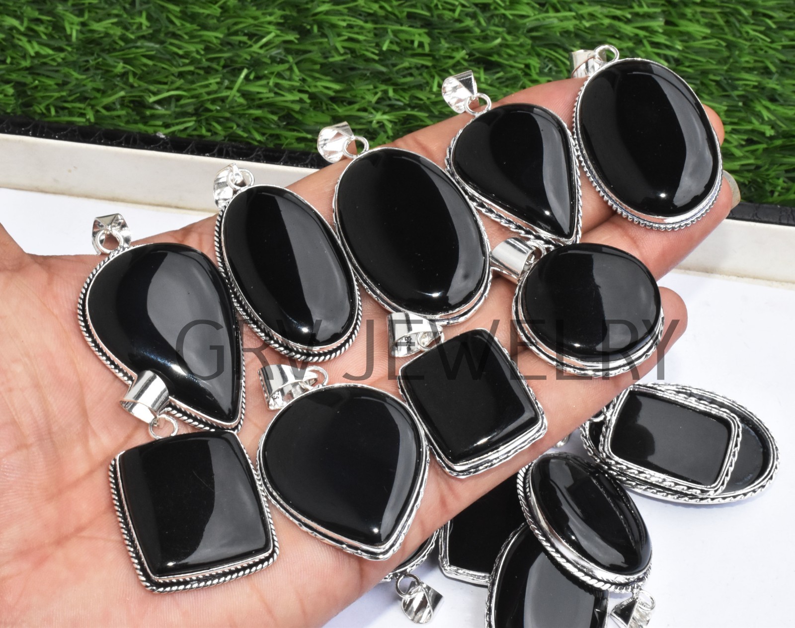 1-1000 Pcs Black Onyx Gemstone Handmade Pendant Lot Bulk: Silver Plated WH-4