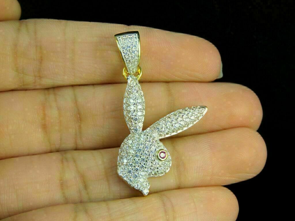 Play boy Bunny Rabbit Pendant 2.00 Ct Round Simulated Diamond Yellow Gold Plated