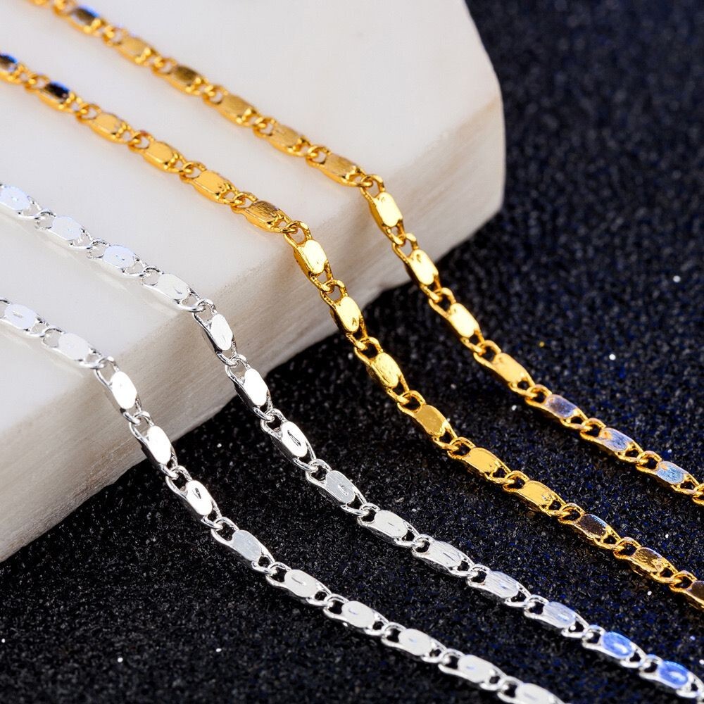 2mm Men Woman 925 Silver Plated Flat Sequins Sparkling Chain Necklace 16-30”