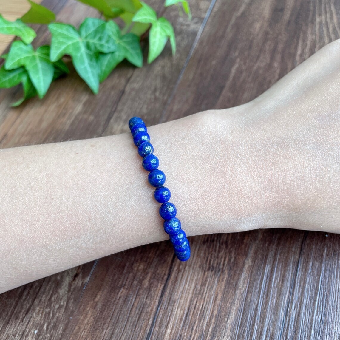 Handmade Natural Lapis Lazuli Elastic Stretch Bracelet – 8mm Round Gemstone Bead