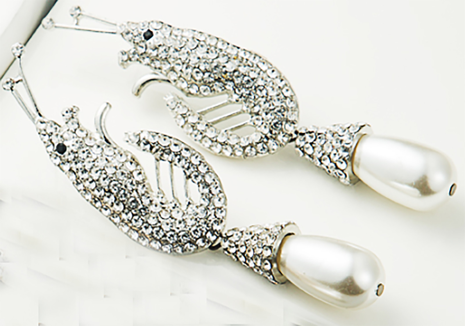 Silver Shrimp Crystal Stud Earrings – Unique Sea Life Gift, 9cm