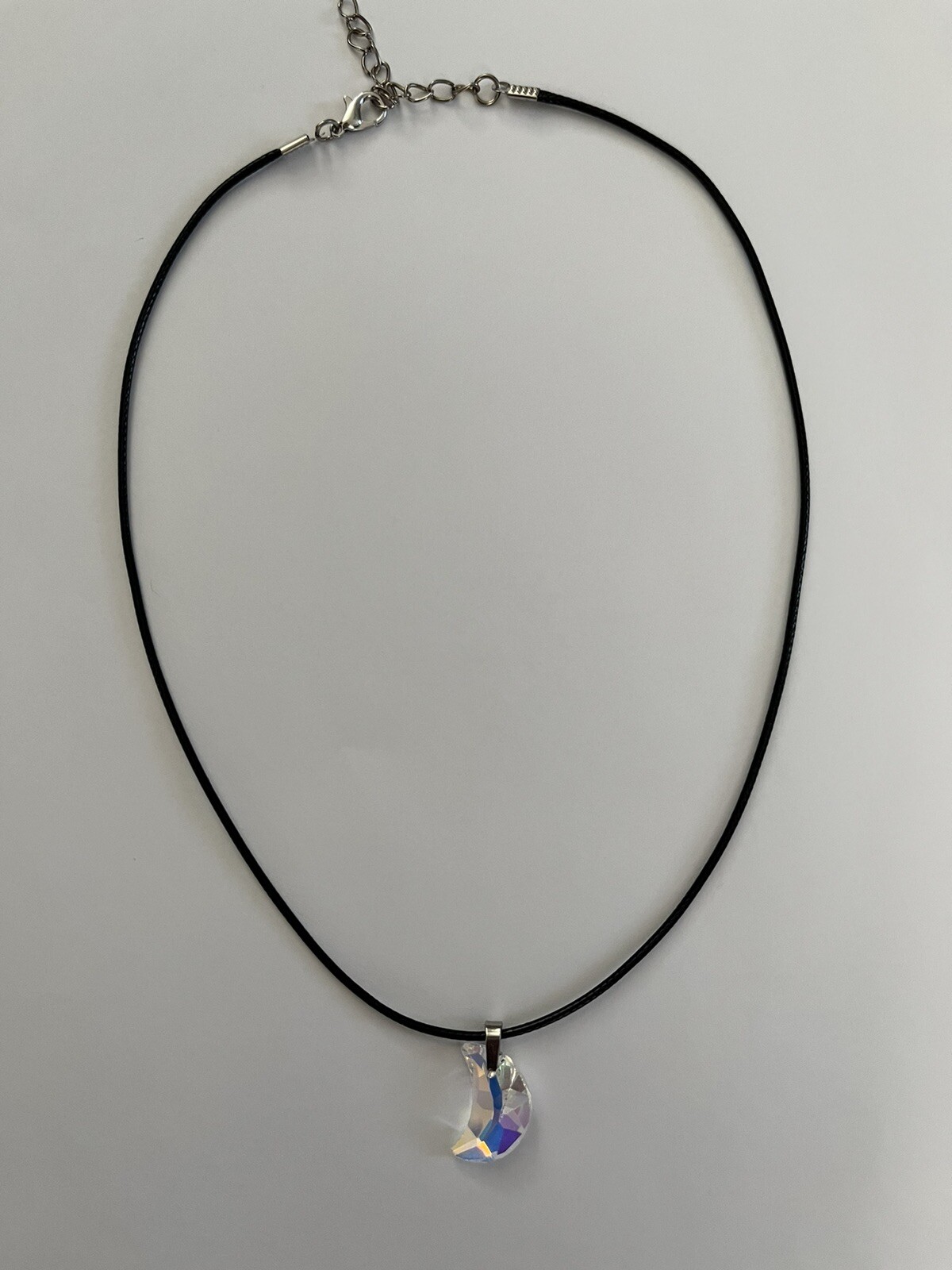 Swarovski Crystal Moon Aurora Borealis 1mm Black Leather Cord Women Necklace