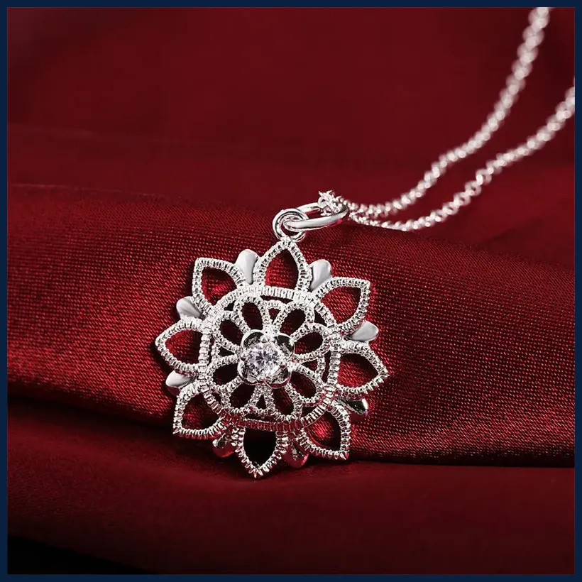 Fashion 925 Sterling Silver 18-24 Inches Flower Zircon Necklace For Women Charm