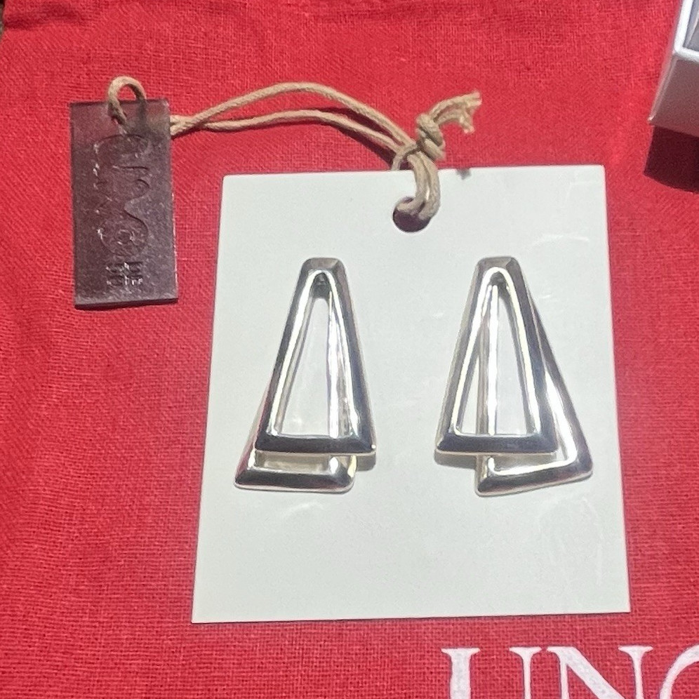 UNOde50 Silver Tone Geometric Triangle Dangle/Drop Earrings Signed Push Back