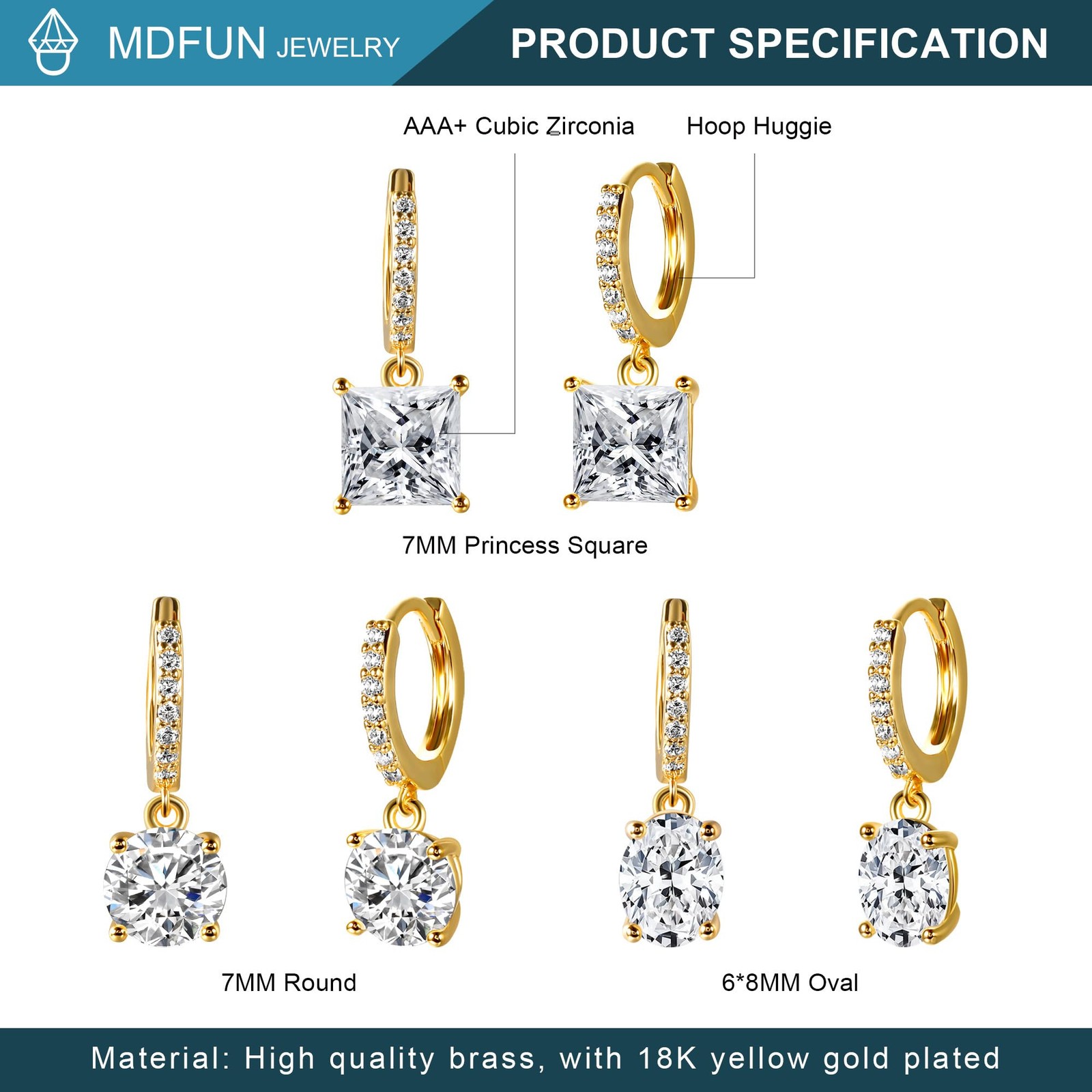 18K Gold Plated Dangle Hoop Earrings Set for Women Hypoallergenic Huggie Earr…
