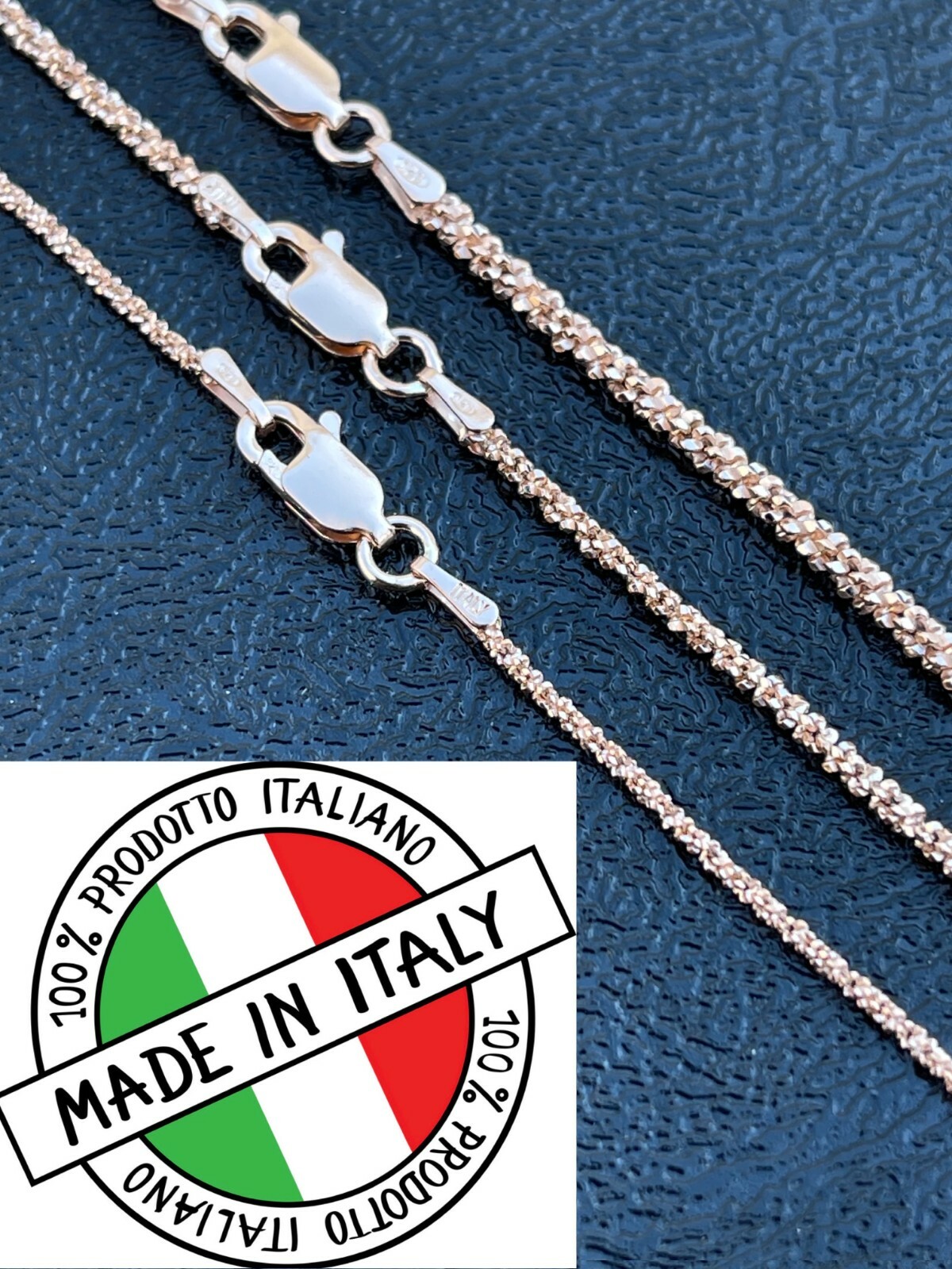 14k Rose Gold Plated Solid 925 Sterling Silver Sparkle Rope Chain Necklace Iced