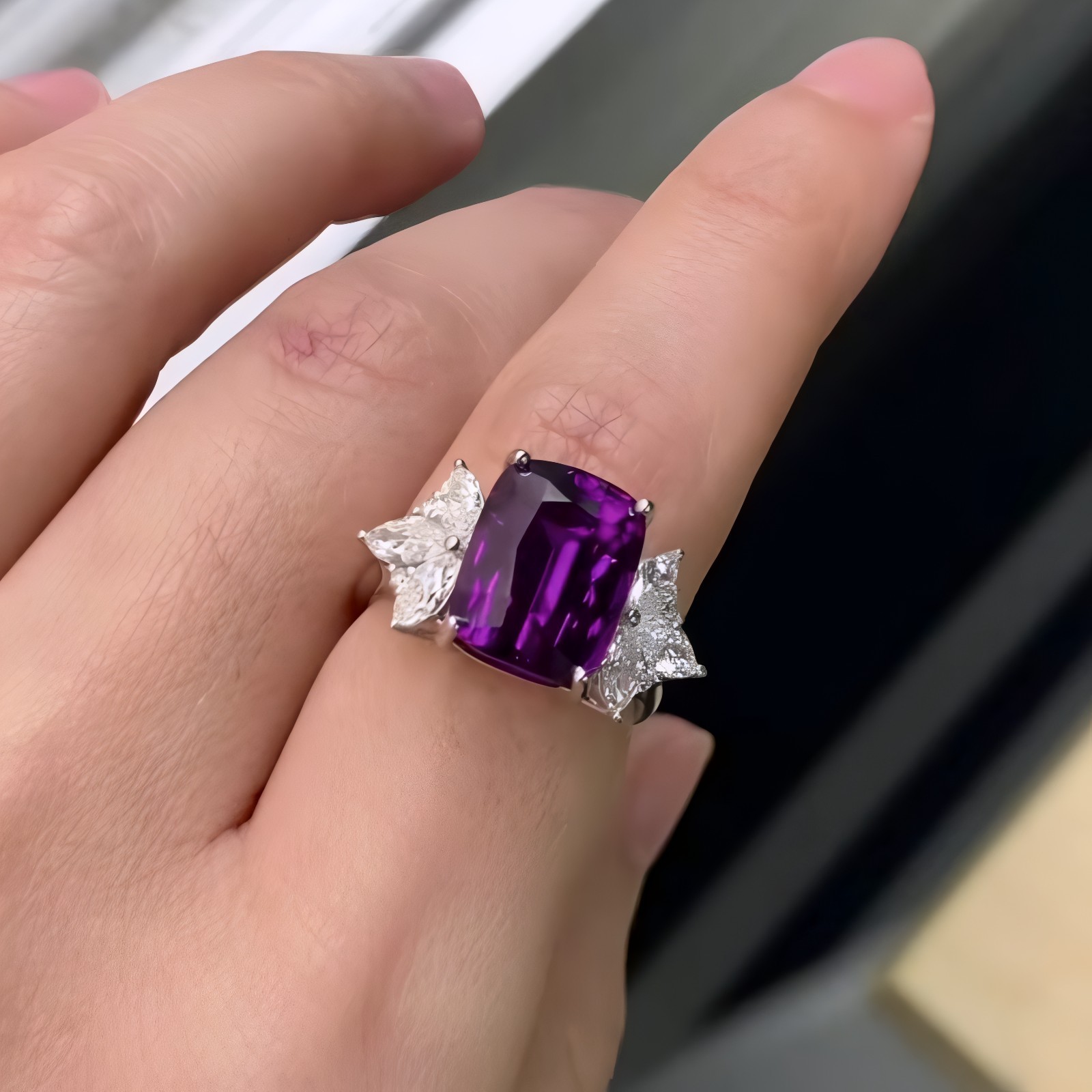 Purple Amethyst Ring Natural Cushion Cut 925 Sterling Silver Elegant Women Gift