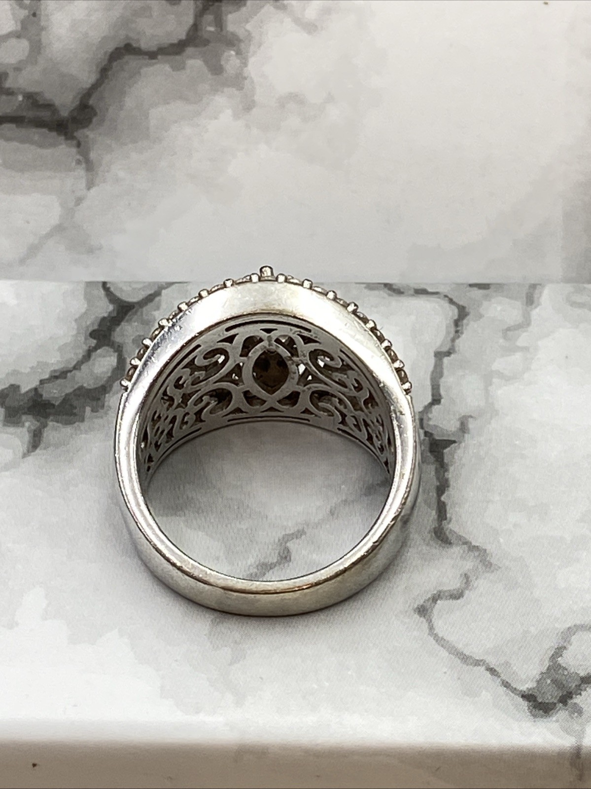 Verragio Womens 2 Tone Sterling 925 Marquise Filigree Cocktail Ring Size 8 /8.5g