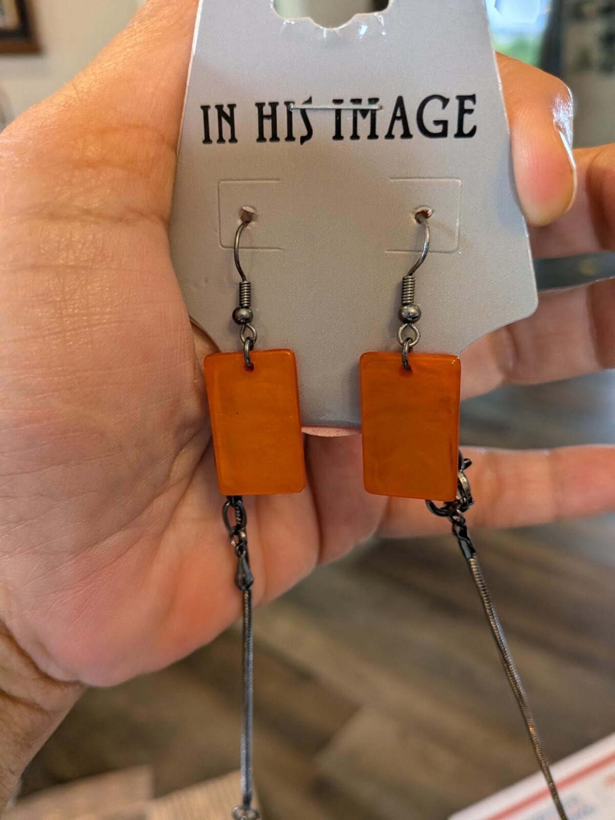 Orange Rectangle Drop Necklace And Earrings Set [COPY]