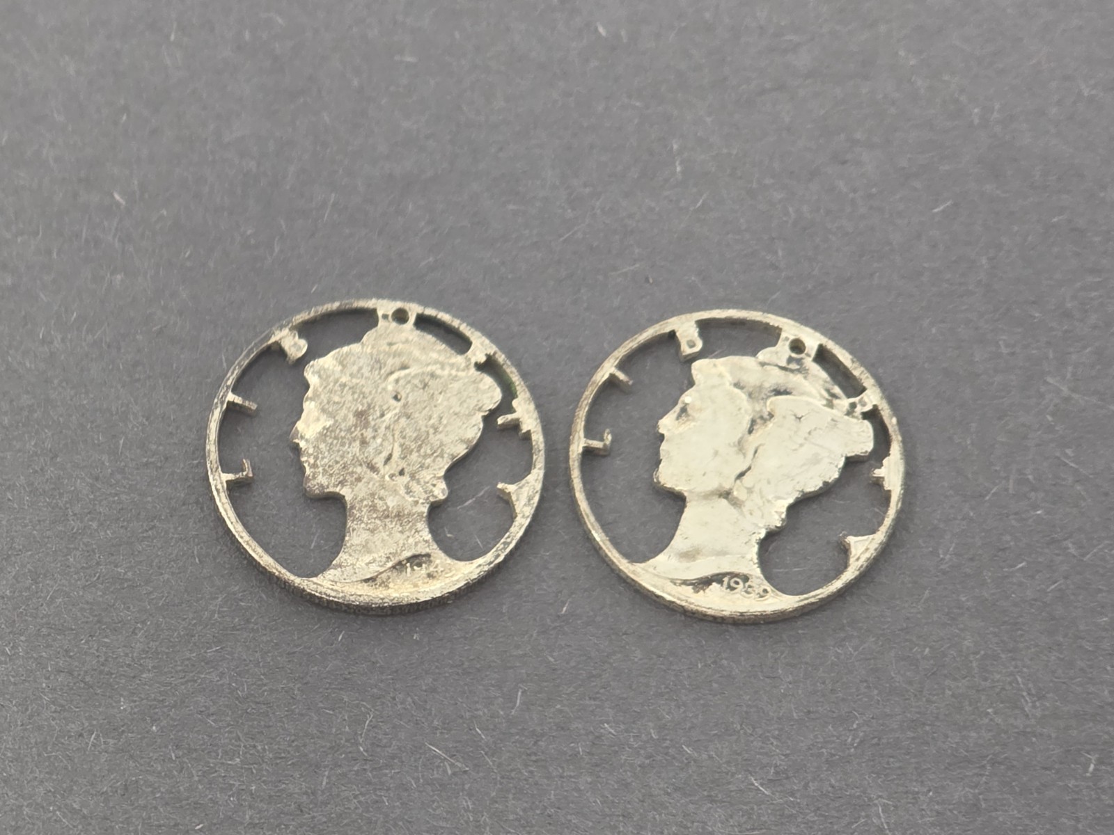 Mercury Dime Artistic 90% US Silver Cut Coins for Charms Pendants or Earrings