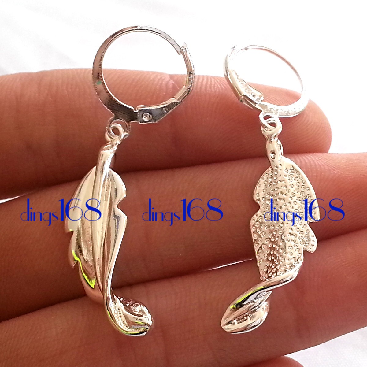 Genuine 925Sterling Silver Twisted-Leaf Small Hoop 44mm/1.7″ Dangle Earrings H1R