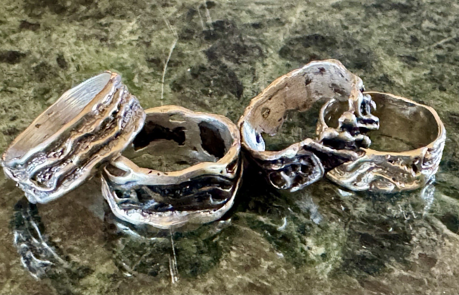 Lot of 4 Silver Tone handmade Band Ring Size ukn. Brutalist / Steampunk UNIQUE