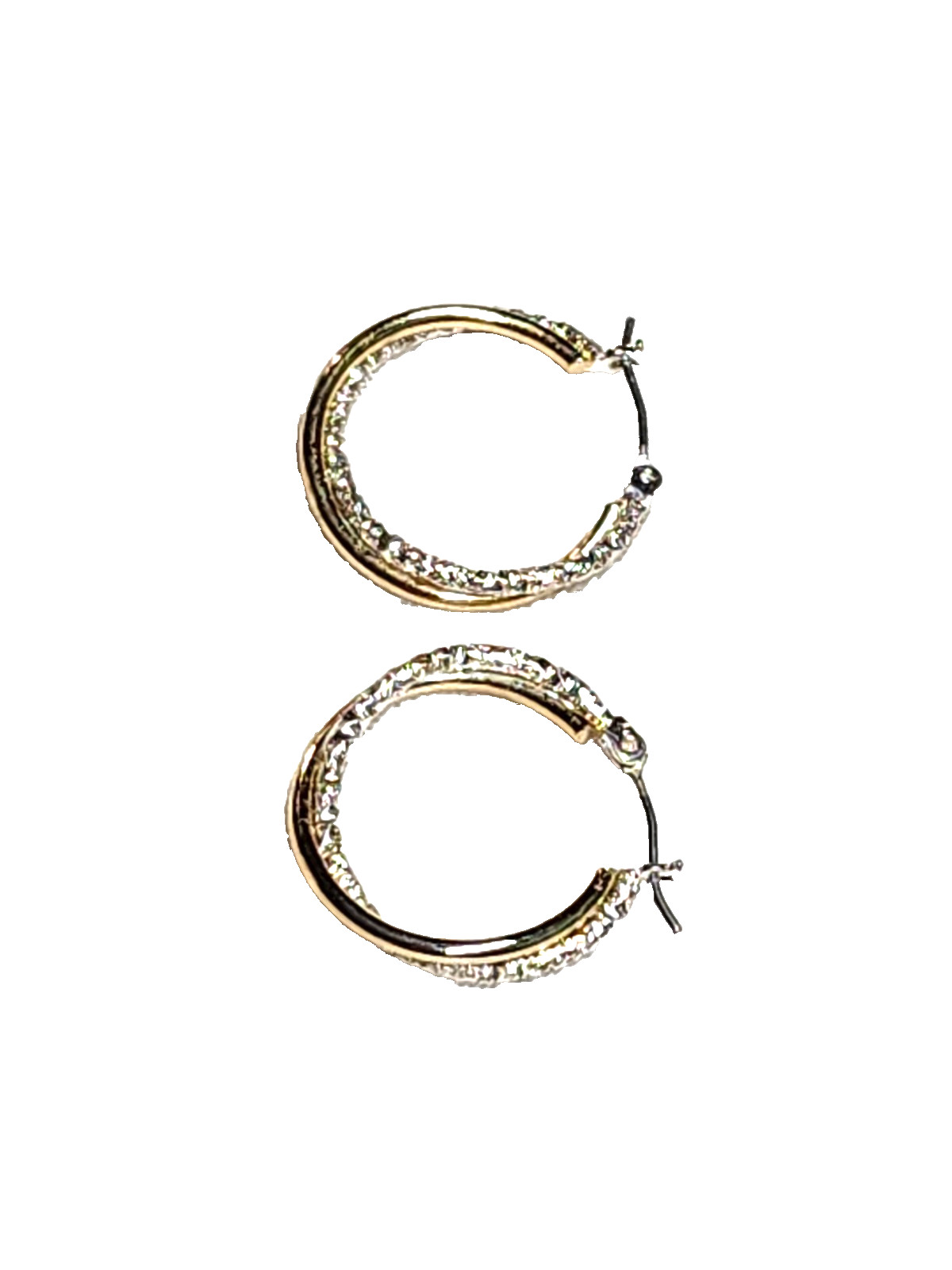 Gold & Textured Silver Tones Double Hoop Fashion Costume Retro 7/8″ English Lock