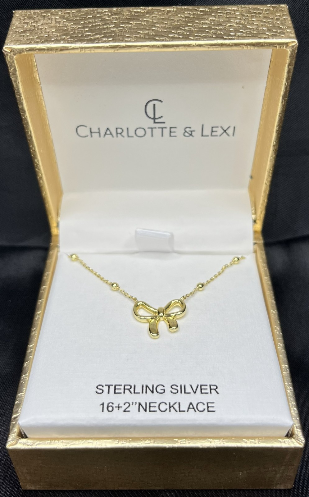 Bow Pedant Necklace Charlotte & Lexi Gold Sterling Silver 16″ 18″ Love by Inch.