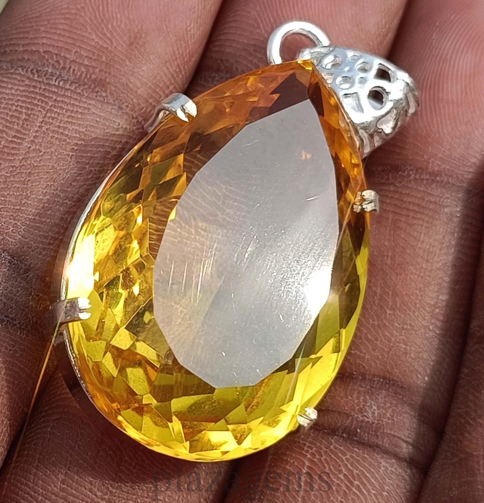 92.05 Ct Natural Yellow Sapphire Pear Cut Pendant 925 Sterling Silver Gems 5DSL