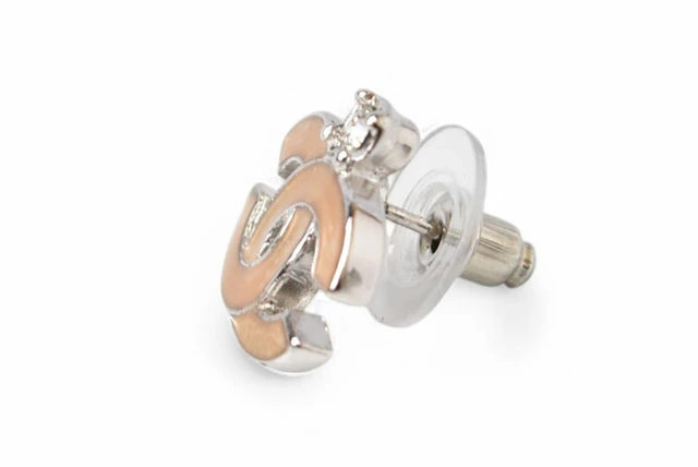 Chanel Earrings Coco Mark Rhinestone Light Pink Silver Box W1.1xH0.8cm Accessary