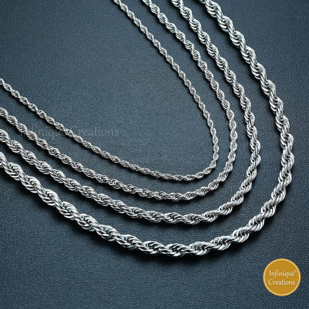 Stainless Steel Silver Rope Chain Bracelet Necklace Men Women 2mm to 8mm