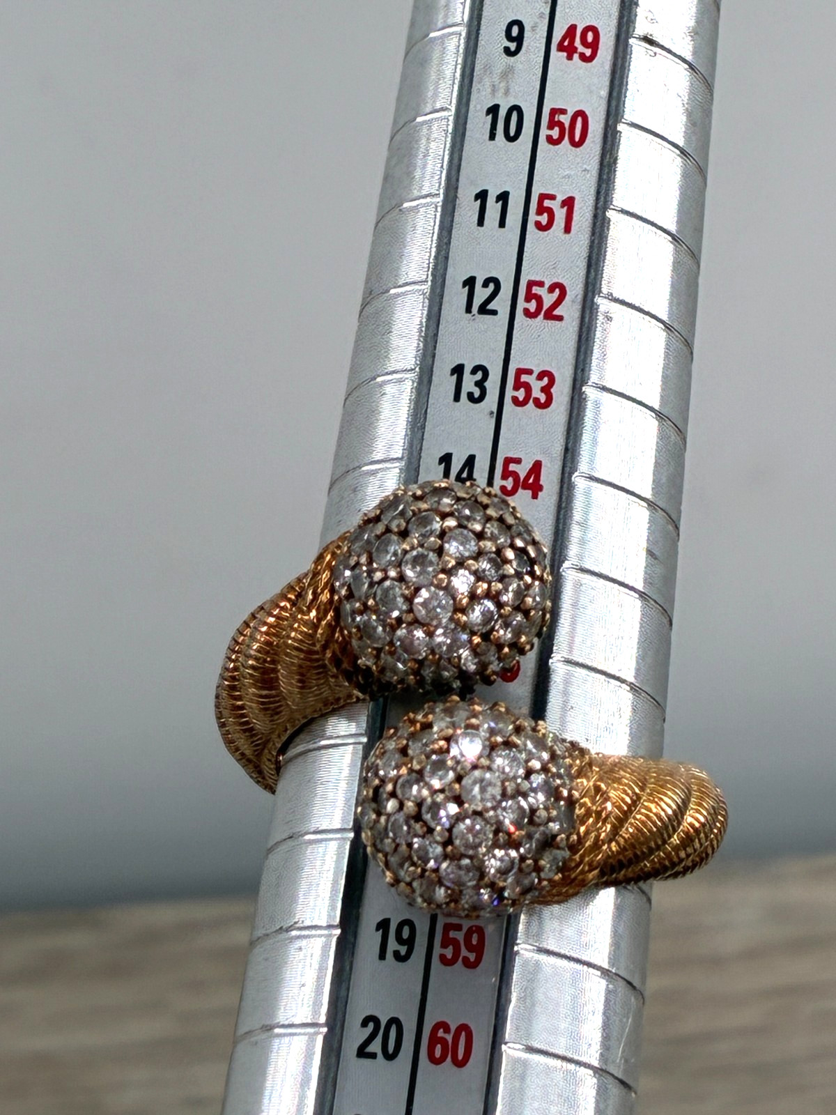 Vintage Judith Ripka Bypass Ring CZ Sphere Ball Tips Gold on Sterling Cable Band