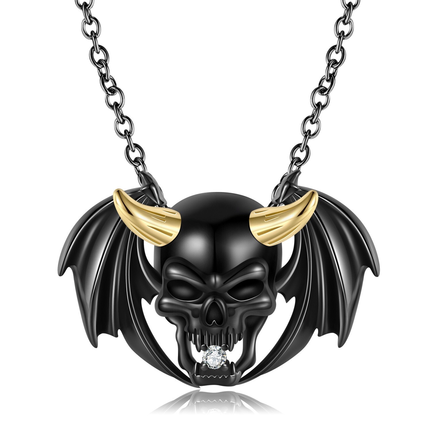 Halloween Black Skull Wing Necklace Pendant Gothic Charm 925 Sterling Silver