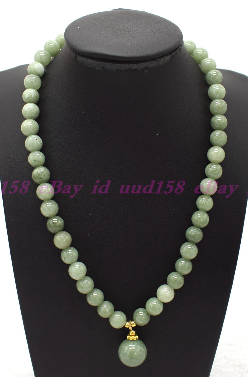 Natural A Green Jade Round Gemstone Beads Pendant Necklace 16-28″