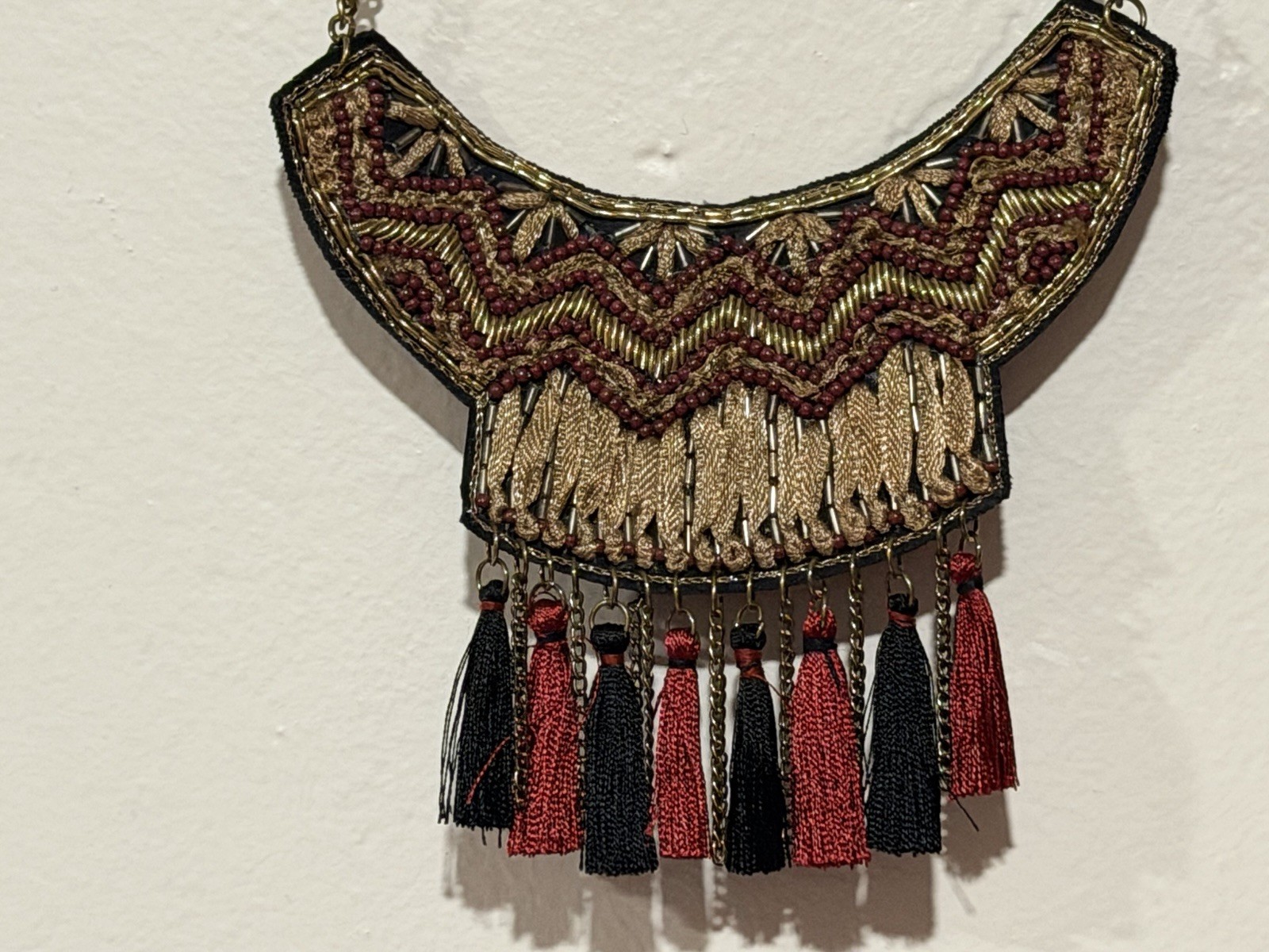 Sfera statement necklace, large, ornate bib pendant, vintage/bohemian style.