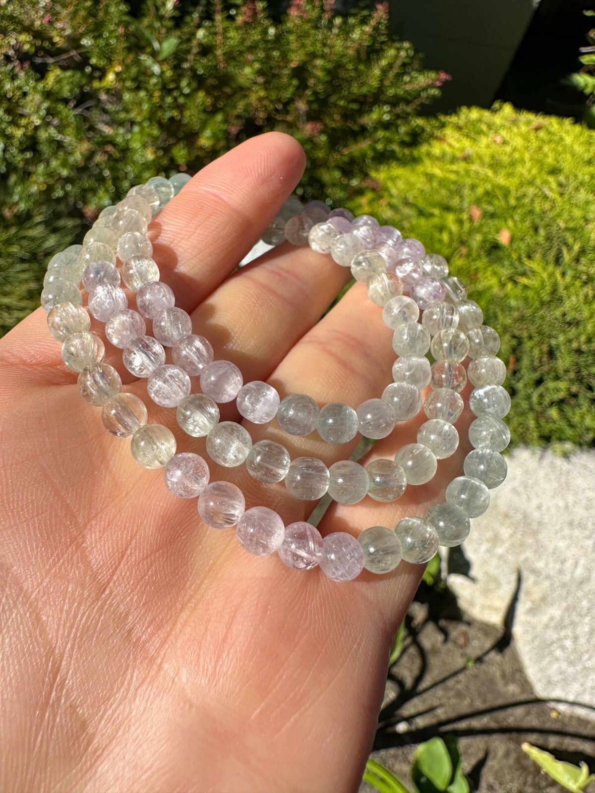 5.5mm High-Grade Colorful Kunzite Beaded Necklace, Strong Cat Eye Effect