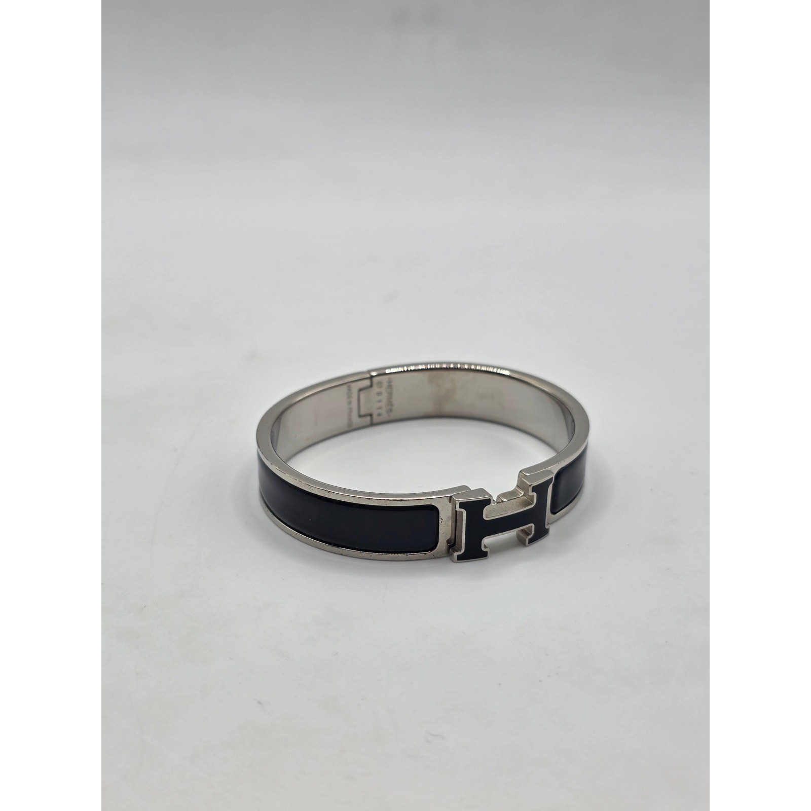 Hermes Black Enamel Palladium Plated Clic-H Narrow PM Bracelet