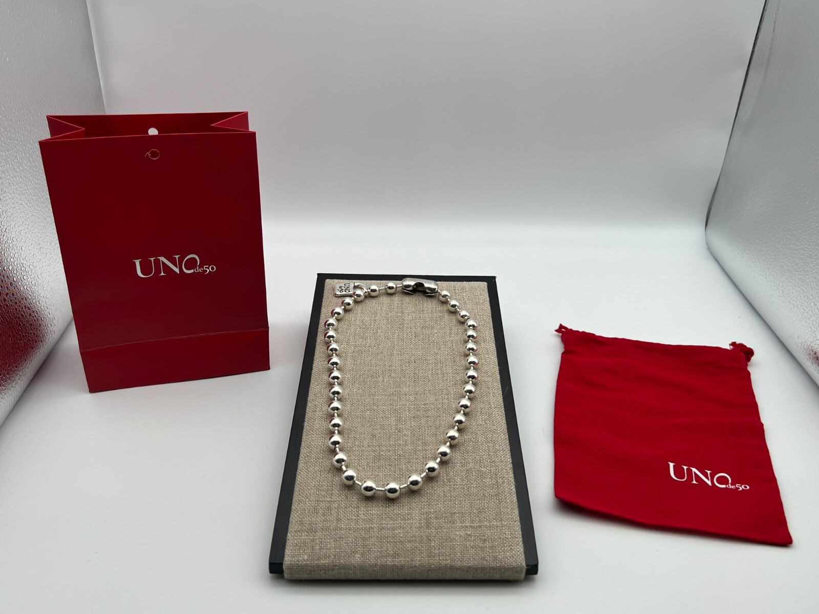 NEW Uno de 50 SNOWFLAKE Necklace Sterling Silver Plated Beaded Ball Chain