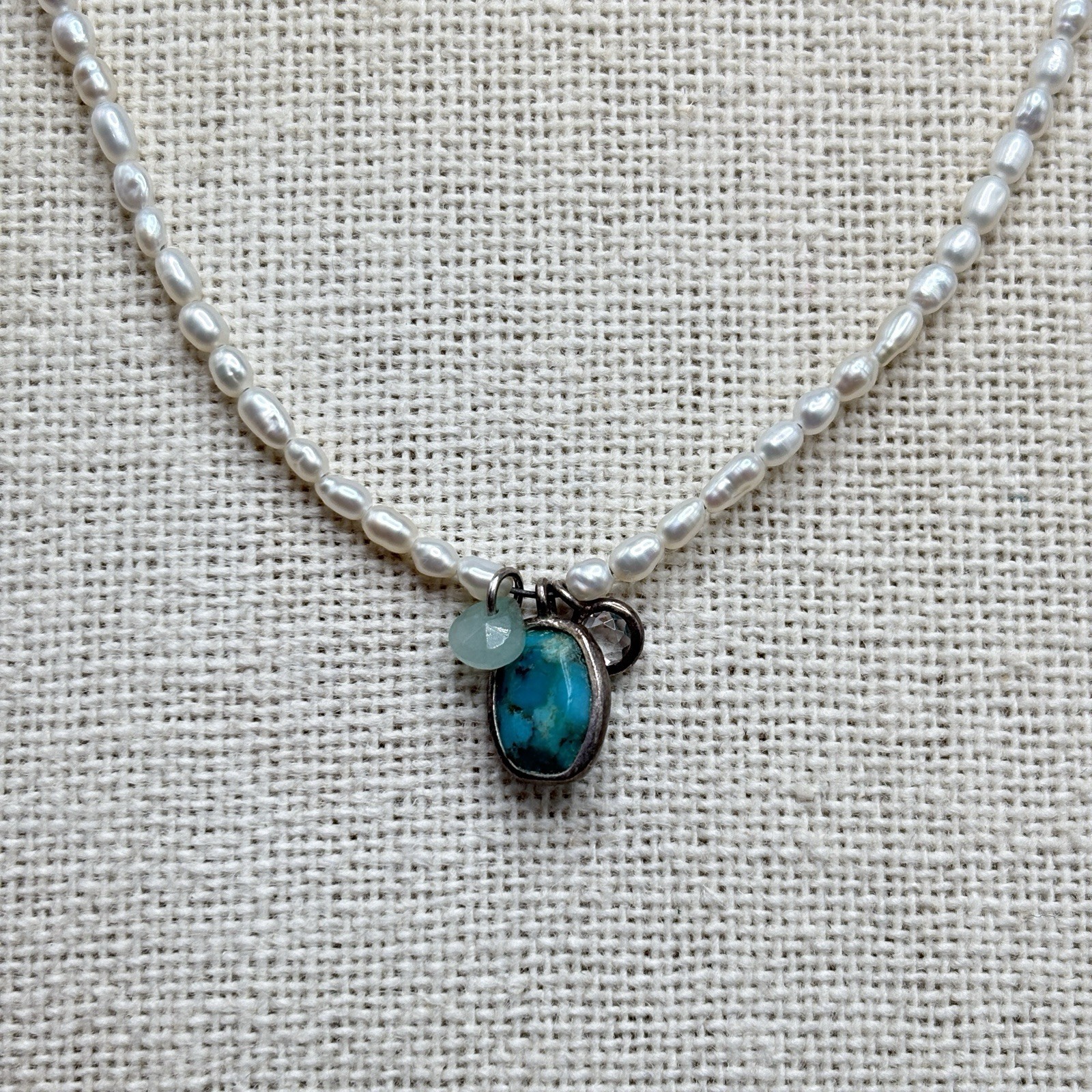 Silpada CLEAR SKIES Necklace Pearl Turquoise CZ 16″ N2847