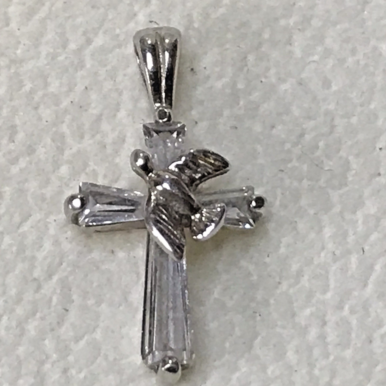 ATI Sterling Silver Peace Dove on Cross CZ Pendant .925 1.3g .75 Inch Length