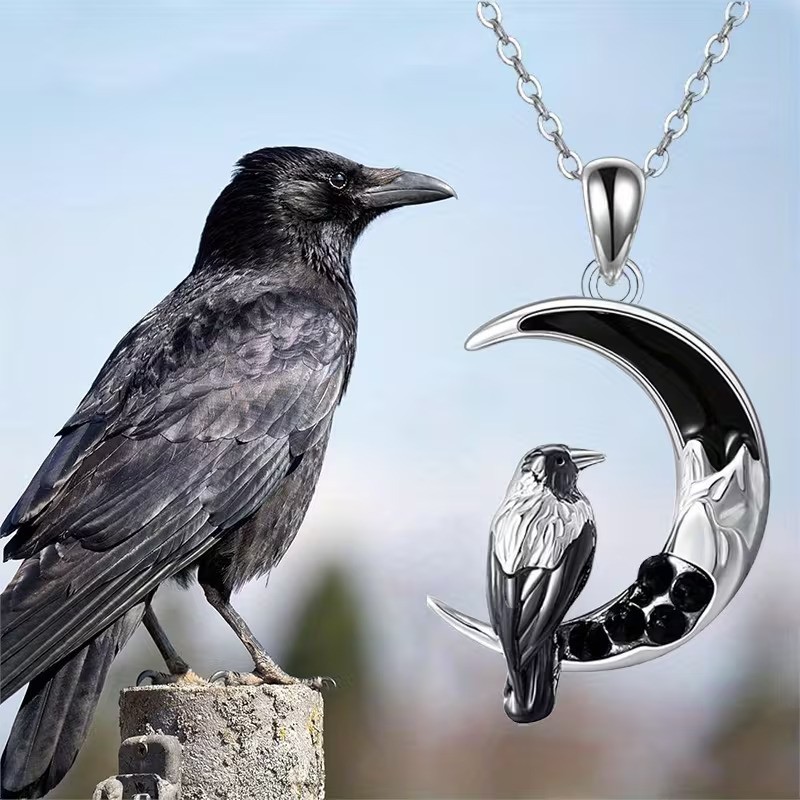 Halloween Gothic Steam Punk Stylish Crow Pendant Necklace