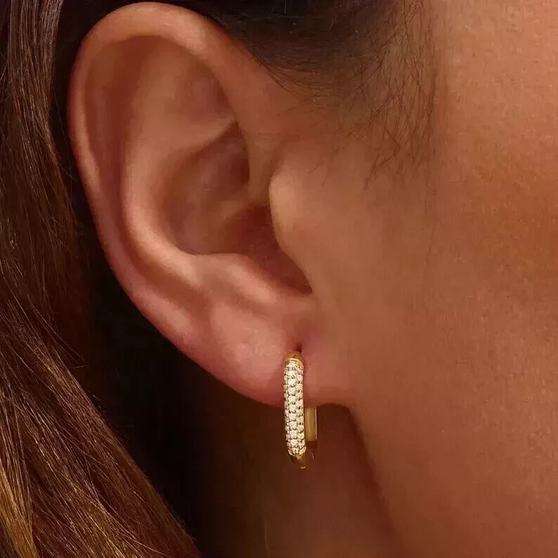 Round Cut Simulated Diamond Beautiful Hoop Earrings In 14k Yellow Gold Plated