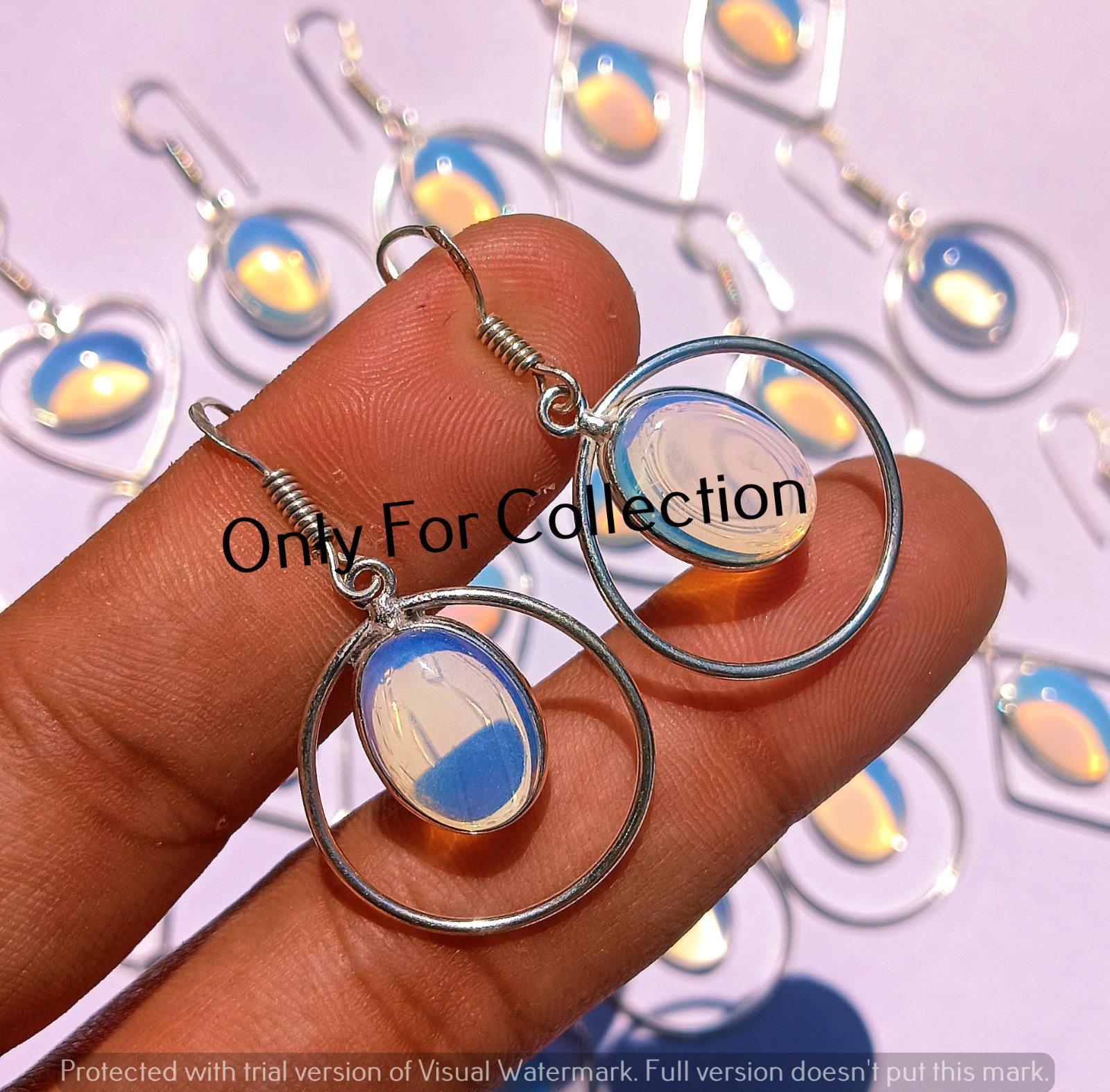 Trendy White Opalite Gemstone 925 Sterling Silver Palted Earings Lot New Jewelry