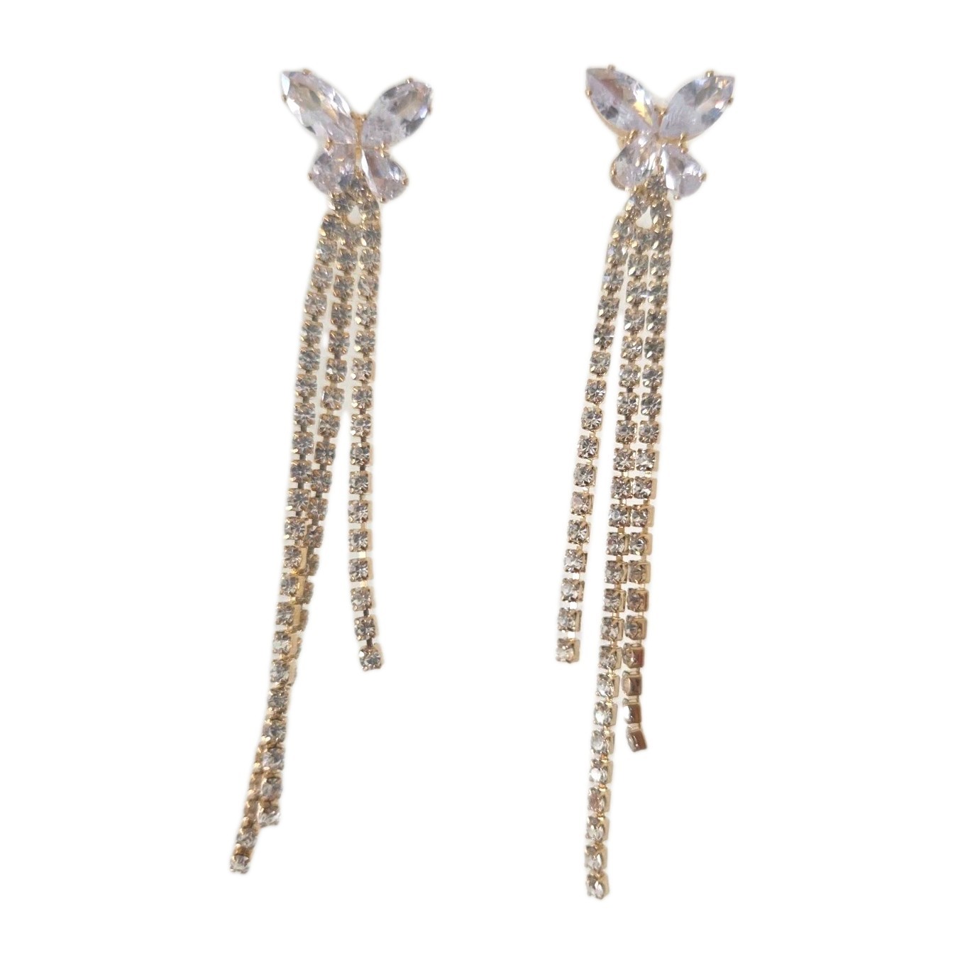 NWT Noir Butterly Rhinestone Crystal Drop Earrings Gold Tone Fashion 3.5 in.