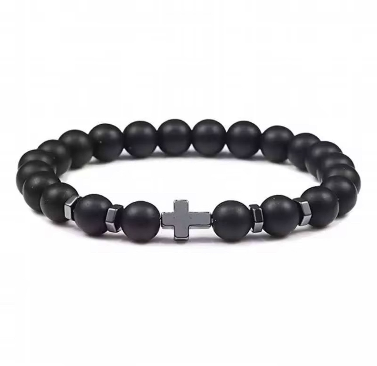 2pc Set Natural Stone Cross Bracelet Set – Mens Womens Beaded Faith Jewelry Gift