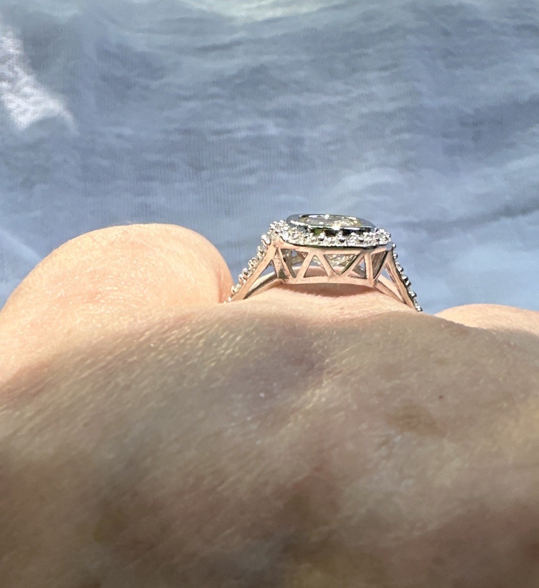 Light Champagne With Halo Moissanite Ring