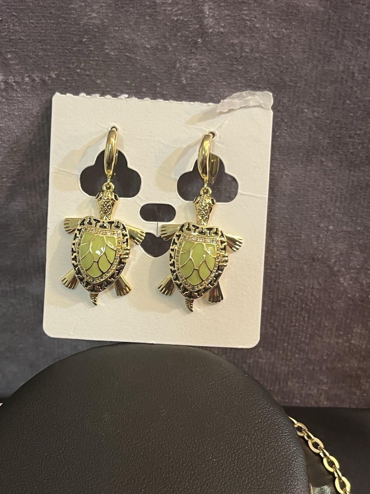 None tarnish none fade Gold Tone Turtle Necklace & Earrings Set Green