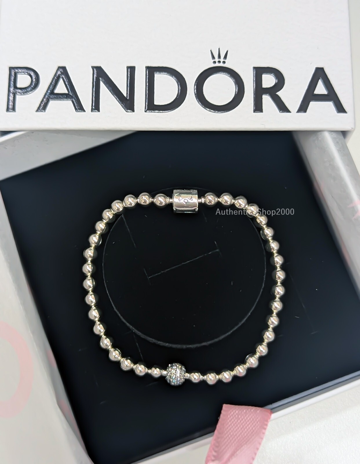 NEW 100% Authentic PANDORA 925 Silver Beads & Pave Clasp Bracelet 598342CZ